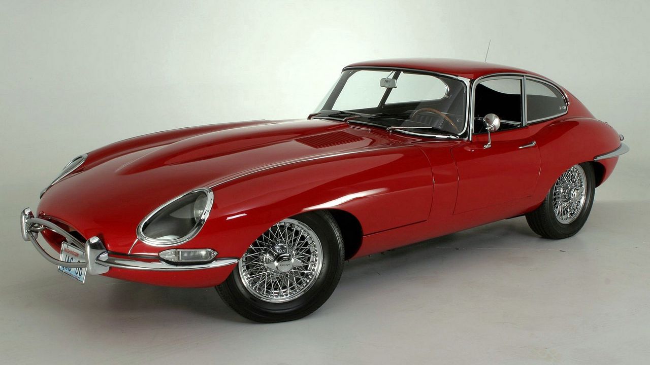 Обои 1961, e, type jaguar, автомобиль, вид сбоку, красный