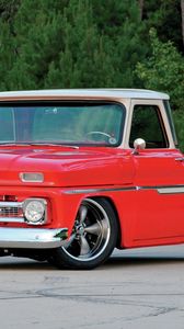 Превью обои 1965 chevy c10, красный, авто, стильный, винтажный