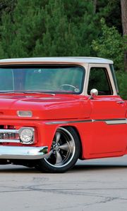 Превью обои 1965 chevy c10, красный, авто, стильный, винтажный
