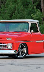 Превью обои 1965 chevy c10, красный, авто, стильный, винтажный