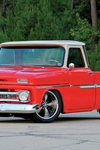 Превью обои 1965 chevy c10, красный, авто, стильный, винтажный