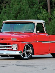 Превью обои 1965 chevy c10, красный, авто, стильный, винтажный