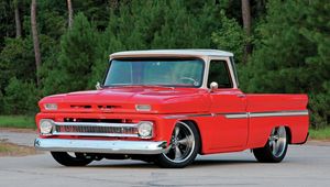 Превью обои 1965 chevy c10, красный, авто, стильный, винтажный