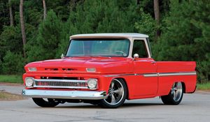 Превью обои 1965 chevy c10, красный, авто, стильный, винтажный