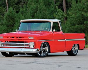 Превью обои 1965 chevy c10, красный, авто, стильный, винтажный