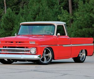 Превью обои 1965 chevy c10, красный, авто, стильный, винтажный