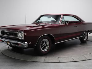 Превью обои 1968 plymouth gtx, плимут, hemi, бордовый