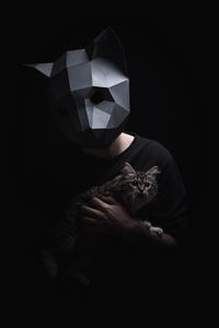 Превью обои 3d-маска, маска, кот, темный, объемный