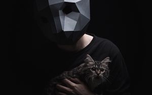 Превью обои 3d-маска, маска, кот, темный, объемный