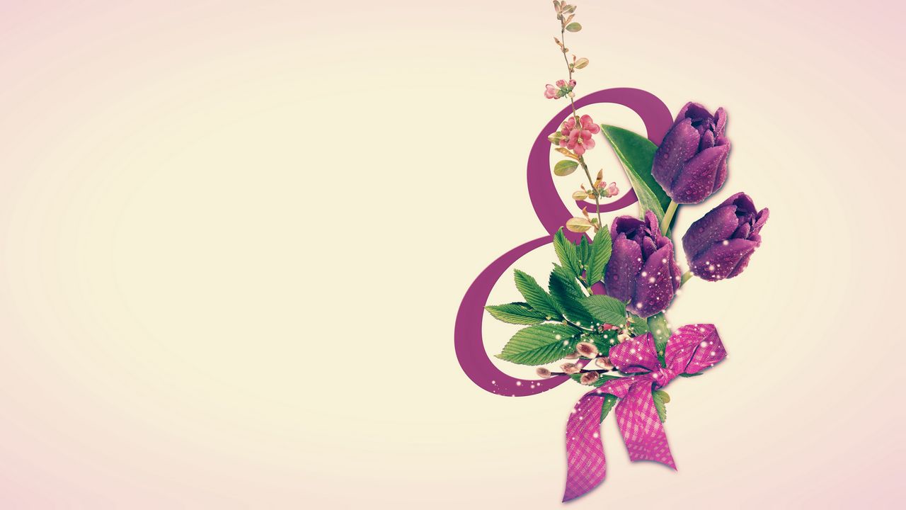 Обои 8 марта, международный женский день, открытка, тюльпаны
