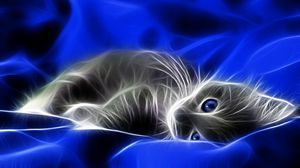 Превью обои абстракция, котенок, синий, серый, постель
