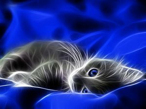 Превью обои абстракция, котенок, синий, серый, постель