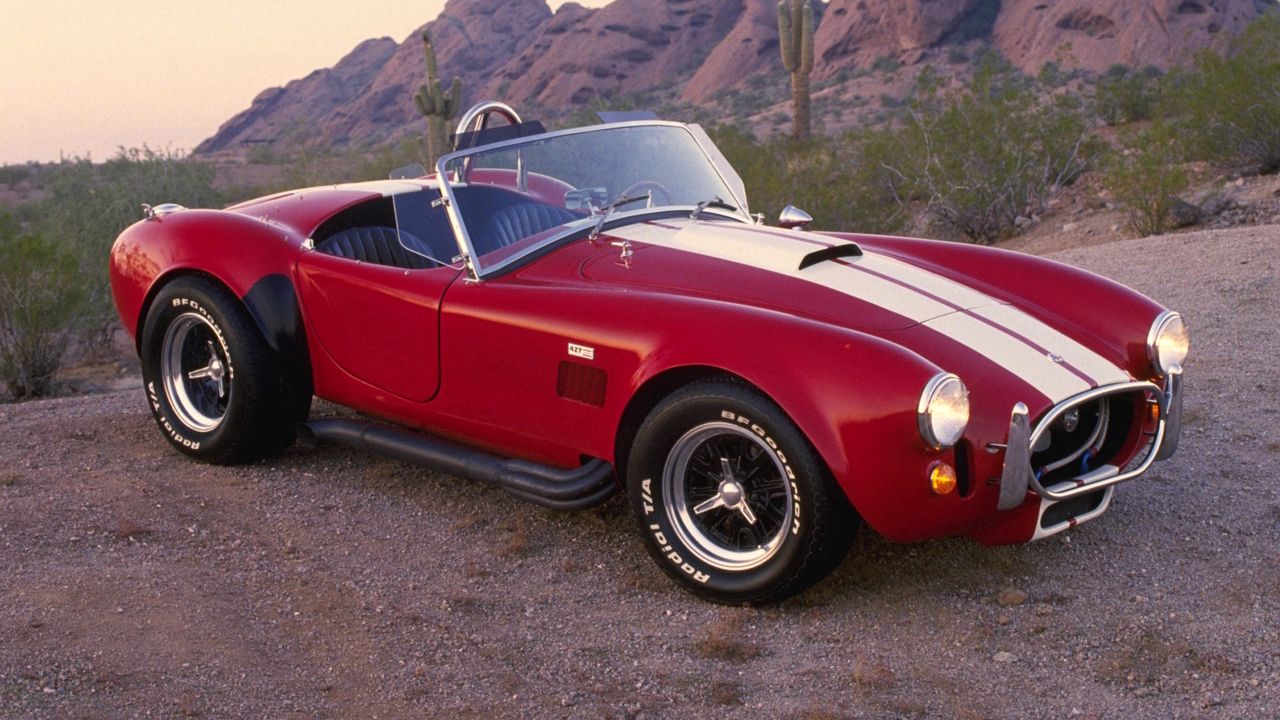 Обои ac, cobra, 1962, кобра, красный, спорт, ретро, стиль, вид с боку, кабриолет, пустыня, автомобиль