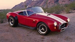Превью обои ac, cobra, 1962, кобра, красный, спорт, ретро, стиль, вид с боку, кабриолет, пустыня, автомобиль