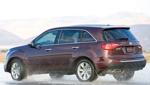 Превью обои acura, mdx, бордовый, джип, вид сбоку, акура, дрифт, мокрый асфальт, авто