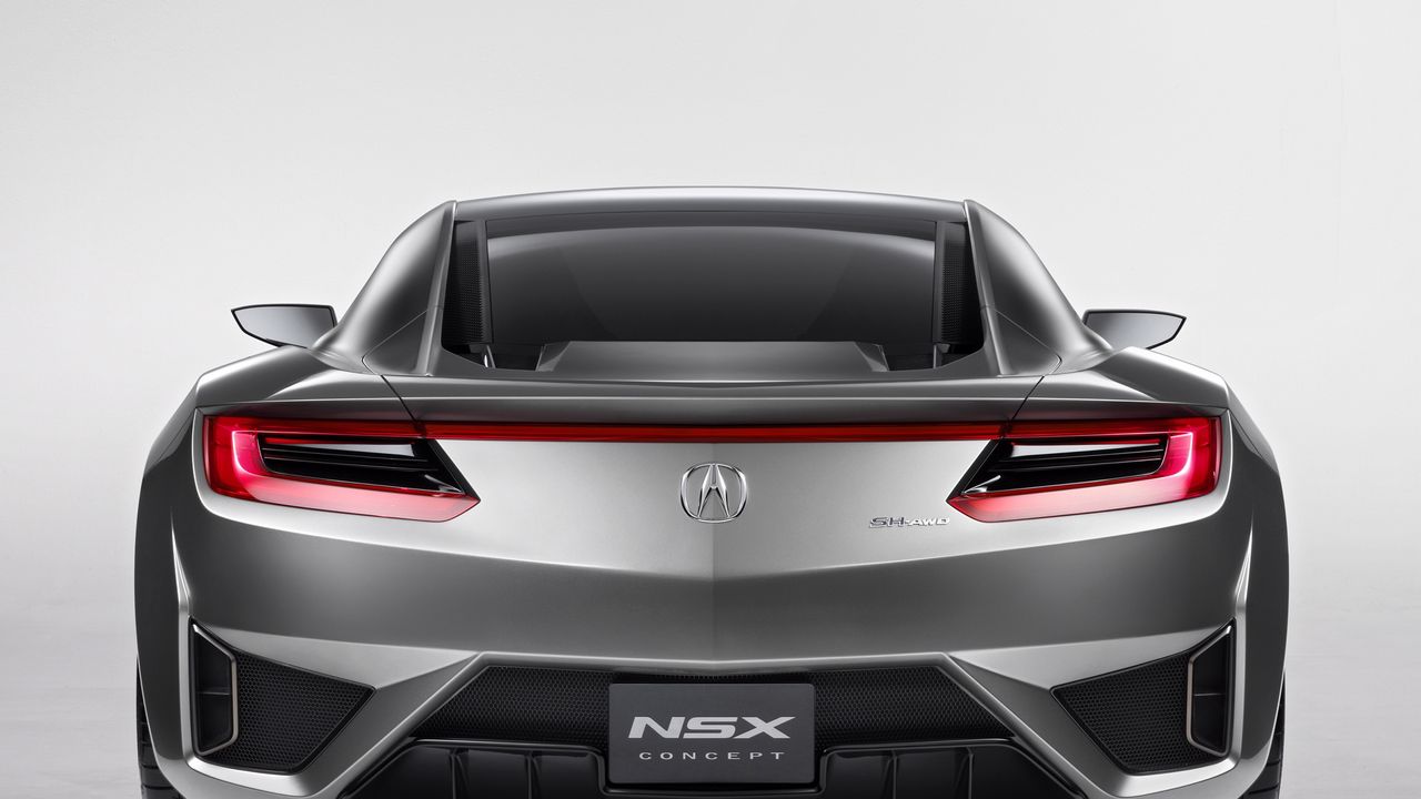 Обои acura, nsx, concept, серебрянный металлик, вид сзади, акура, нсх, концепт кар, стиль, спорт, авто