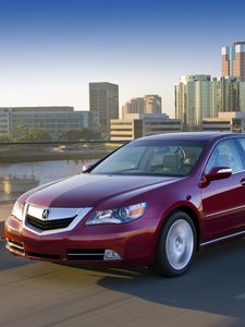 Превью обои acura, rl, 2008, красный, вид спереди, стиль, акура, седан, авто, скорость, город, асфальт