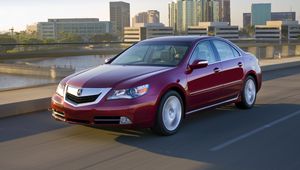 Превью обои acura, rl, 2008, красный, вид спереди, стиль, акура, седан, авто, скорость, город, асфальт