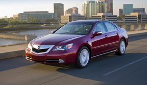 Превью обои acura, rl, 2008, красный, вид спереди, стиль, акура, седан, авто, скорость, город, асфальт