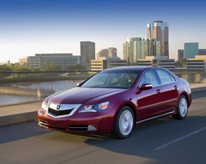 Превью обои acura, rl, 2008, красный, вид спереди, стиль, акура, седан, авто, скорость, город, асфальт