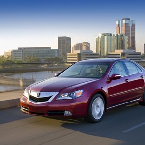 Превью обои acura, rl, 2008, красный, вид спереди, стиль, акура, седан, авто, скорость, город, асфальт