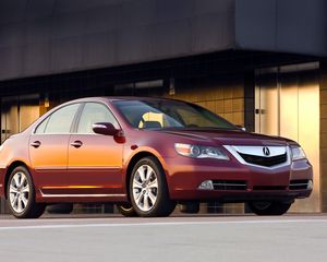 Превью обои acura, rl, 2008, красный, вид сбоку, стиль, акура, седан, авто, асфальт, здание