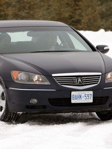 Превью обои acura, rl, черный, вид спереди, акура, авто, снег, стиль