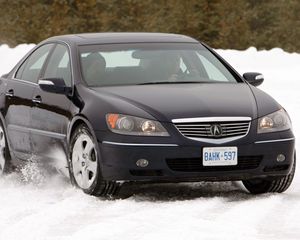 Превью обои acura, rl, черный, вид спереди, акура, авто, снег, стиль