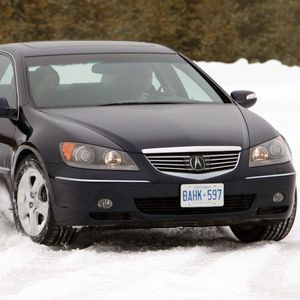 Превью обои acura, rl, черный, вид спереди, акура, авто, снег, стиль