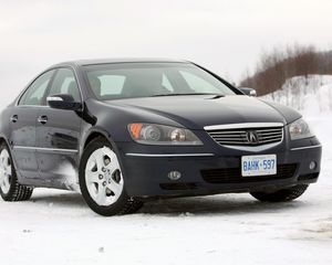 Превью обои acura, rl, черный, вид спереди, акура, авто, снег, стиль