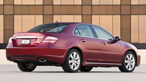 Превью обои acura, rl, красный, вид сзади, акура, авто, стиль, здание