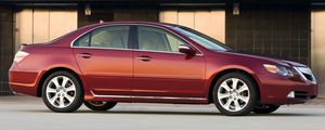 Превью обои acura, rl, красный, вид сбоку, стиль, акура, авто, здание