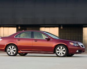 Превью обои acura, rl, красный, вид сбоку, стиль, акура, авто, здание