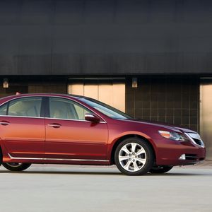 Превью обои acura, rl, красный, вид сбоку, стиль, акура, авто, здание