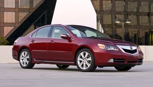 Превью обои acura, rl, красный, вид сбоку, стиль, акура, седан, авто, здание, асфальт