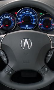 Превью обои acura, rl, салон, интерьер, руль, спидометр, акура