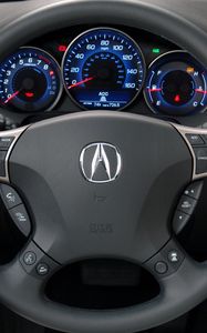 Превью обои acura, rl, салон, интерьер, руль, спидометр, акура