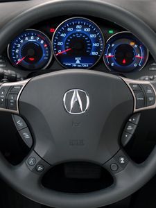 Превью обои acura, rl, салон, интерьер, руль, спидометр, акура