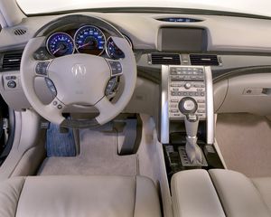 Превью обои acura, rl, салон, интерьер, руль, спидометр, акура