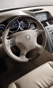 Превью обои acura, rl, салон, интерьер, руль, спидометр, акура