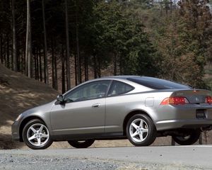 Превью обои acura, rsx, 2002, серый металлик, вид сбоку, стиль, авто, акура, деревья, асфальт