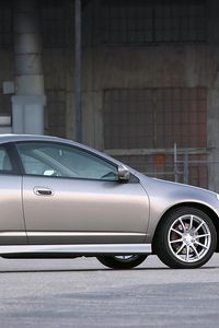 Превью обои acura, rsx, 2003, серый металлик, вид сбоку, стиль, авто, акура, здание, асфальт