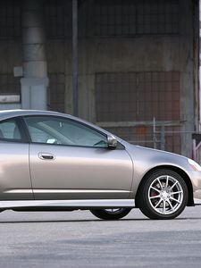 Превью обои acura, rsx, 2003, серый металлик, вид сбоку, стиль, авто, акура, здание, асфальт