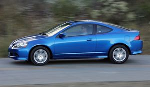 Превью обои acura, rsx, 2005, синий, вид сбоку, стиль, акура, авто, скорость, асфальт, природа