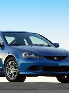 Превью обои acura, rsx, 2005, синий, вид спереди, стиль, акура, авто, небо