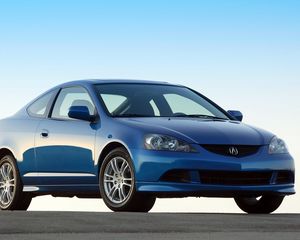 Превью обои acura, rsx, 2005, синий, вид спереди, стиль, акура, авто, небо