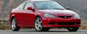 Превью обои acura, rsx, 2005, красный, вид спереди, стиль, акура, авто, горы, асфальт