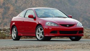 Превью обои acura, rsx, 2005, красный, вид спереди, стиль, акура, авто, горы, асфальт