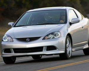 Превью обои acura, rsx, 2005, серый металлик, вид спереди, стиль, авто, акура, асфальт, деревья