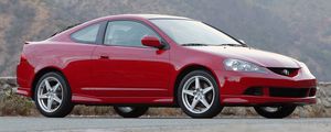 Превью обои acura, rsx, красный, вид сбоку, стиль, авто, горы, природа, асфальт